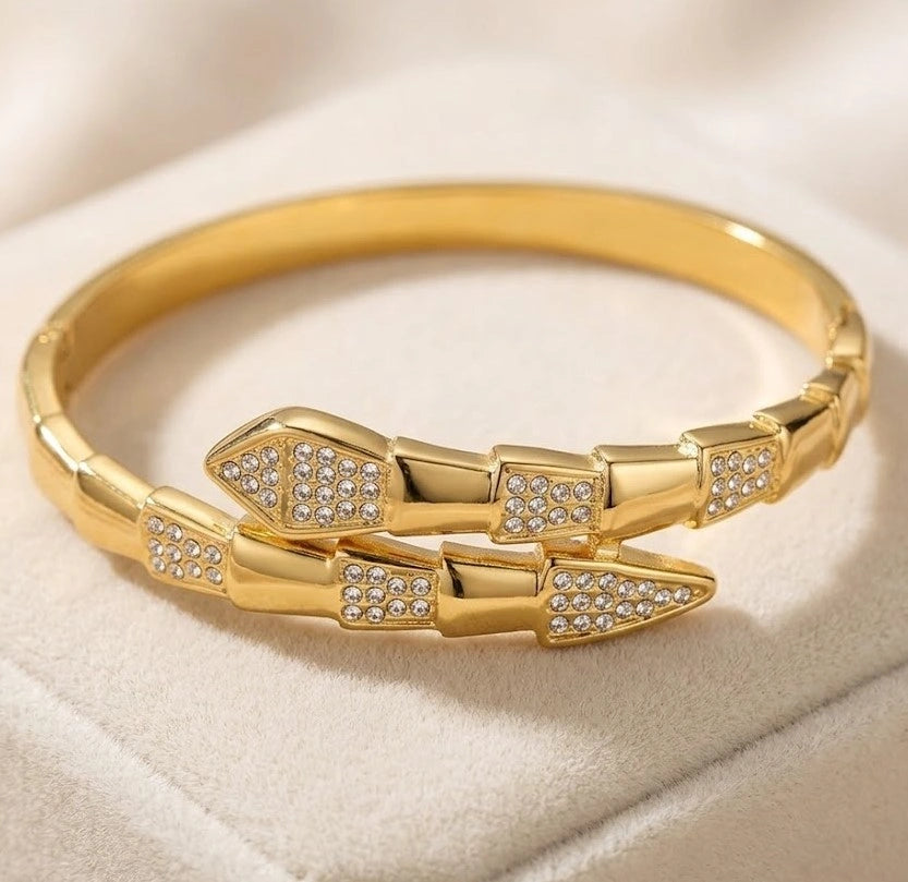 Serpent Wrap Crystal Bangle - Anti Tarnish Gold Plated