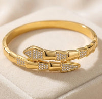 Serpent Wrap Crystal Bangle - Anti Tarnish Gold Plated