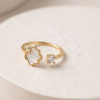 Seashell & Solitaire Crystal Adjustable Ring | High Quality Fashion Jewelry