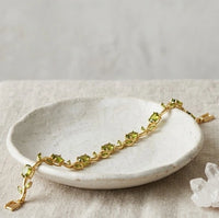 Vine Leaf Green Stone Bracelet | Elegant Gold Plated Accessory