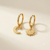 Sun & Moon Asymmetrical Charm Hoops - Anti-Tarnish Gold Plated Earrings