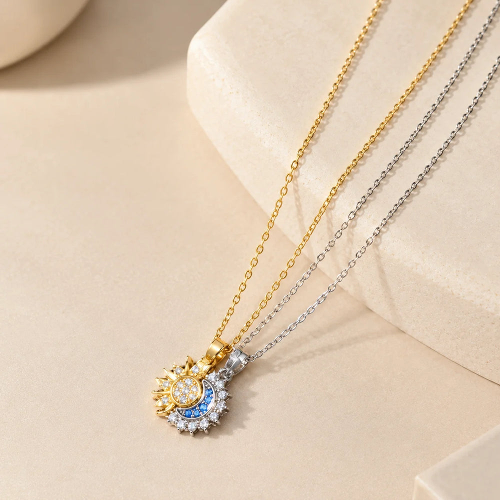 Sun and Moon Interlocking Pendant Necklace - Anti Tarnish Gold Plated