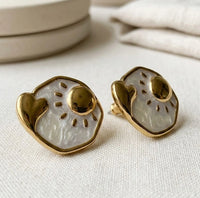 Sun & Heart Anti-Tarnish Gold Plated Stud Earrings