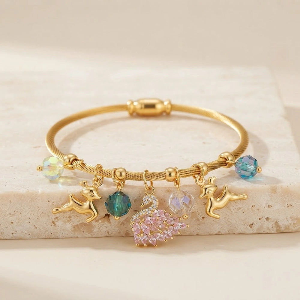 Enchanted Swan Charm Bracelet - Anti Tarnish Gold Plated