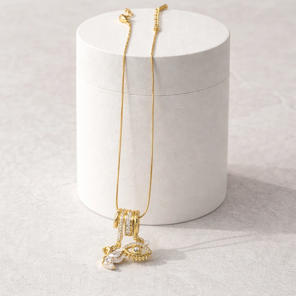 Swan & Evil Eye Multi-Charm Necklace | Anti-Tarnish Gold Plated