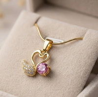 Pink Stone Swan Pendant Necklace | Anti-Tarnish Gold Plated | Moncheri Jewels