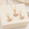 Pink Crystal Swan Necklace & Earring Set - Anti-Tarnish Gold Plated Combo