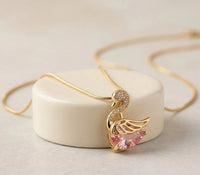Pink Crystal Swan Pendant Necklace | Anti-Tarnish Gold Plated