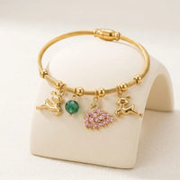 Swan & Reindeer Charm Anti-Tarnish Gold Plated Bracelet