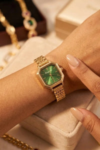 Emerald Aura Geometric Anti-Tarnish Gold Plated Watch
