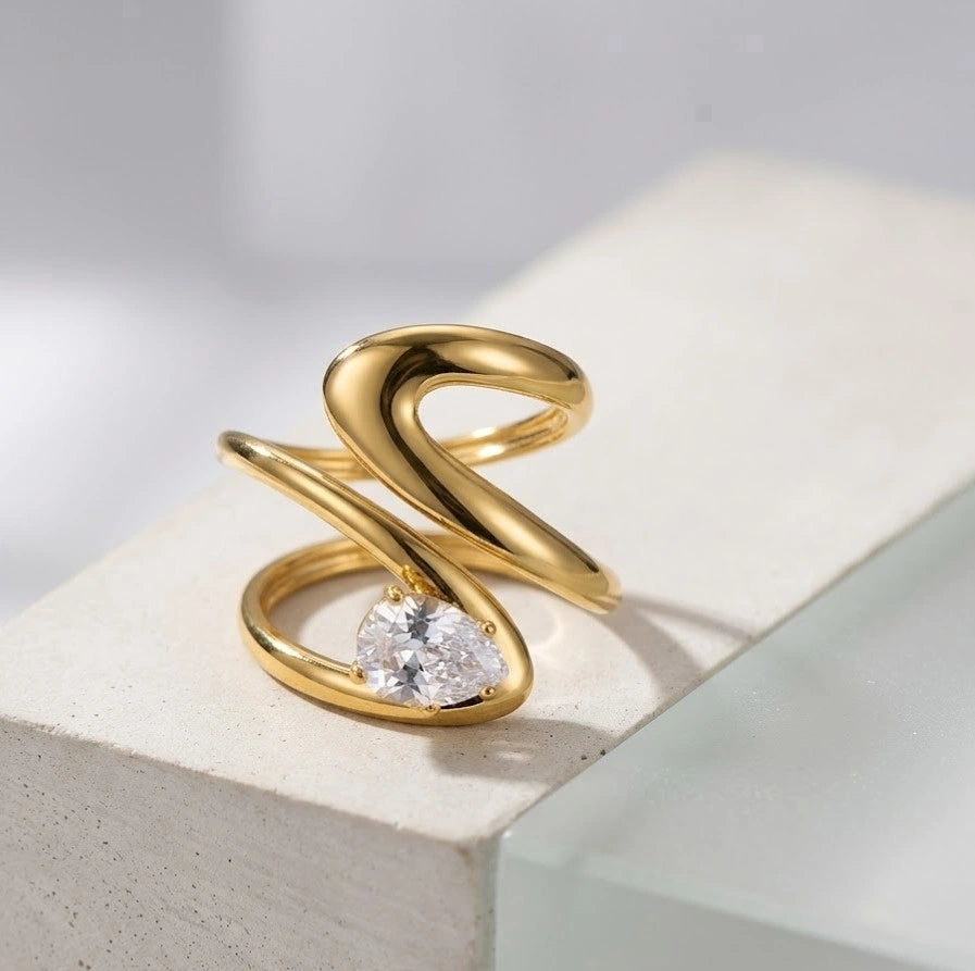 Swirl Teardrop CZ Ring | Anti-Tarnish Statement Fashion Jewelry