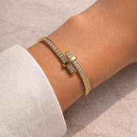 T-Style Crystal Gold Plated Bangle Bracelet - Anti-Tarnish Minimalist Jewelry