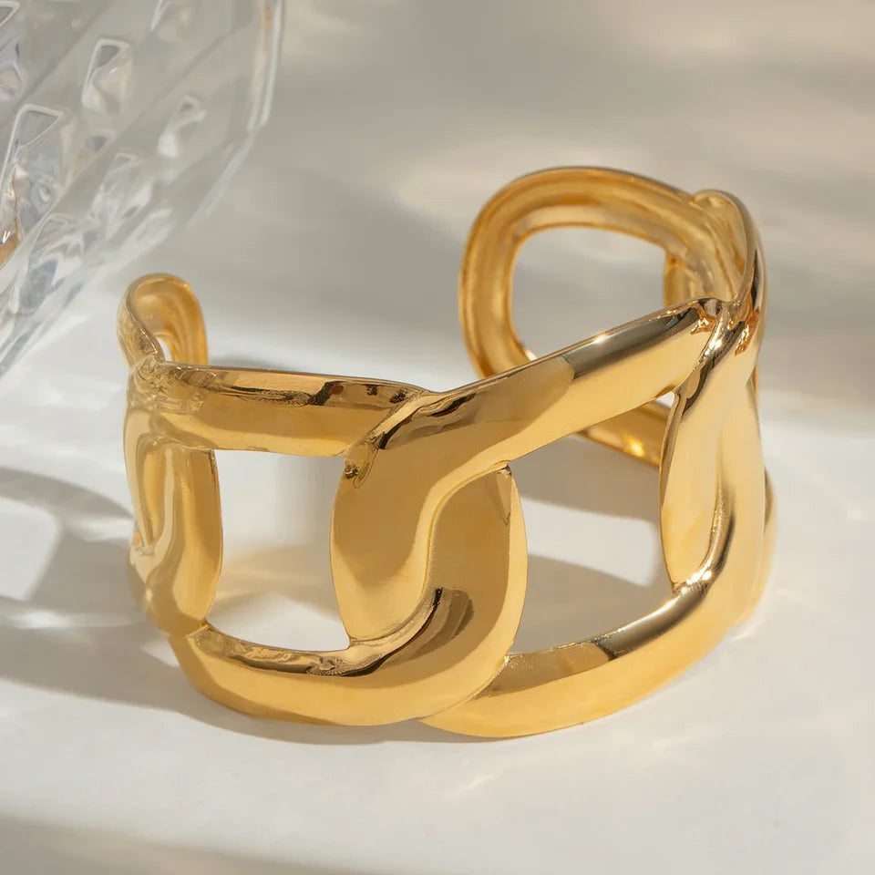 Chunky Open Link Anti-Tarnish Gold Plated Cuff Bracelet