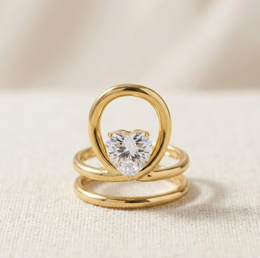 Anti-Tarnish Spiral Solitaire Ring - Premium Gold Plated Contemporary Design