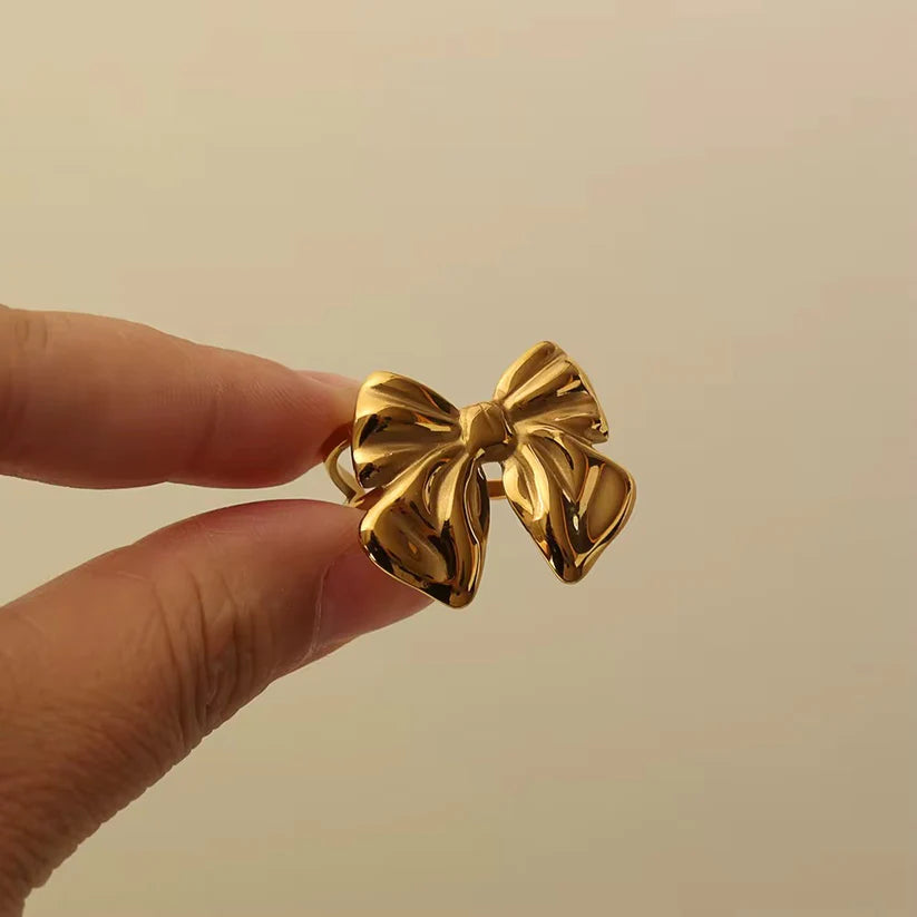 Anti-Tarnish Gold Plated Bow Ring | Elegant Coquette Statement Jewelry