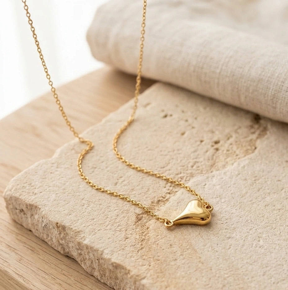 Anti-Tarnish Gold Plated Textured Heart Necklace | Minimalist Everyday Jewelry