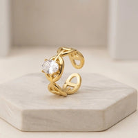 Adjustable Chain Link Ring with Oval Zircon - Anti-Tarnish Gold Plated