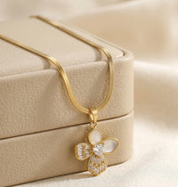Floral Pearl Pendant Anti-Tarnish Necklace | Herringbone Chain