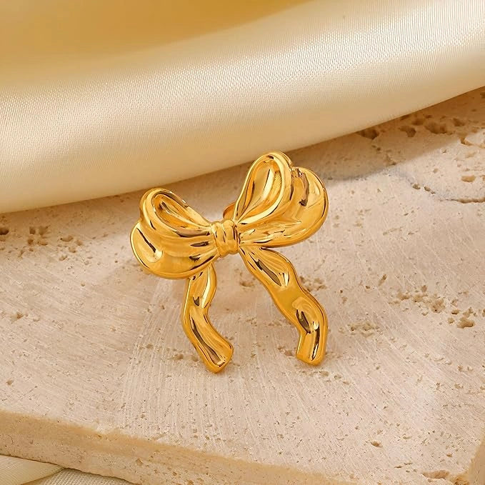 Anti-Tarnish Gold Plated Bow Ring | Chunky Ribbon Aesthetic Jewelry