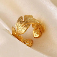 Anti-Tarnish Gold Plated Leaf Cuff Bracelet - Adjustable Botanical Design