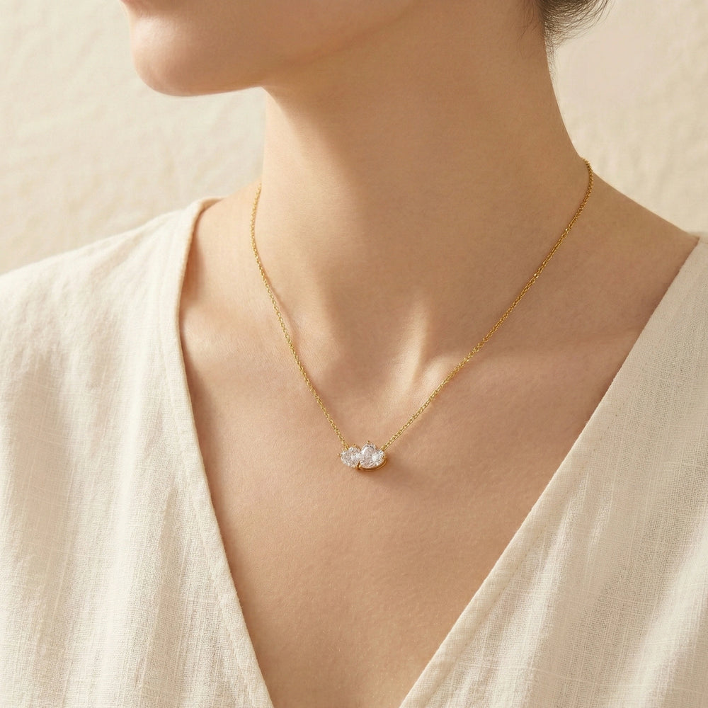 Anti-Tarnish Gold Plated Double Heart Pendant Necklace