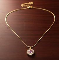 Pink Halo Pendant Necklace - Anti-Tarnish Gold Plated