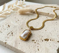Anti-Tarnish Gold Plated Baroque Pearl Pendant Snake Chain Necklace