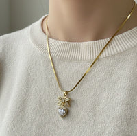 Anti-Tarnish Gold Plated Bow & Heart Pendant Necklace | Dainty CZ Jewelry