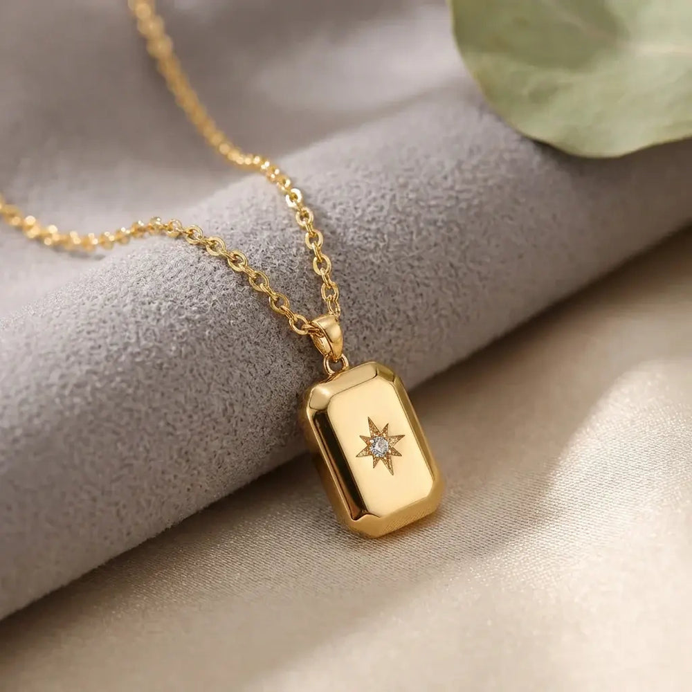 Minimalist Rectangular Starburst Necklace | Anti-Tarnish Gold Plated