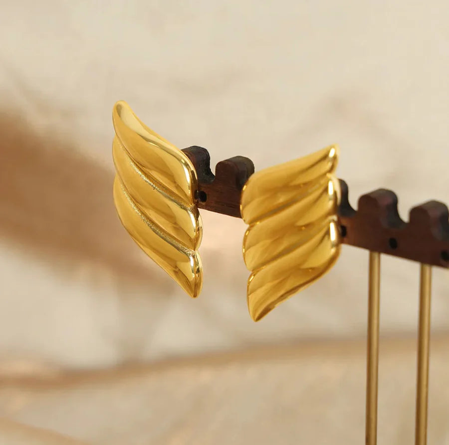 Anti-Tarnish Gold Plated Wing Earrings | Elegant Wave Design