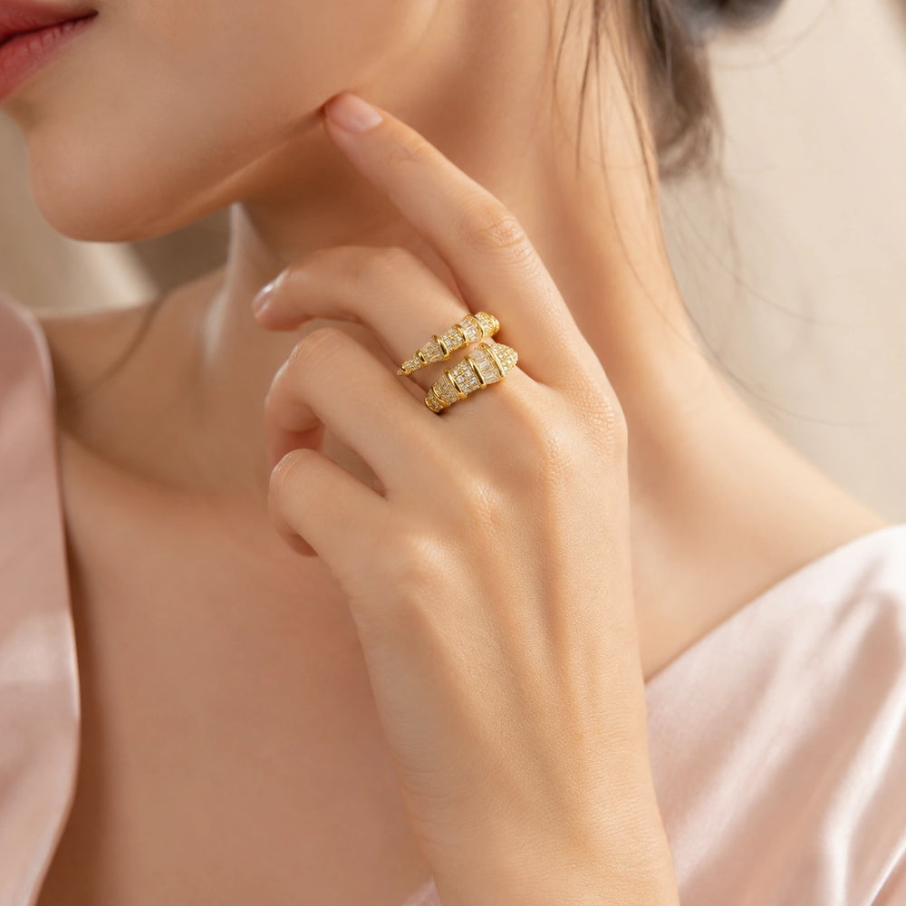 Anti-Tarnish Gold Plated Crystal Wrap Ring - Statement Bypass Design