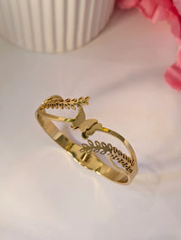 Anti-Tarnish Gold-Plated Butterfly & Leaf Cuff Bracelet for Women