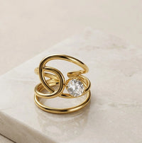 Swirl Design Anti-Tarnish Gold Plated Ring with CZ Stone