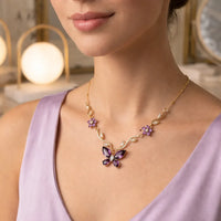 Purple Butterfly Pendant Necklace - Anti-Tarnish Gold-Plated Floral Jewelry
