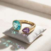 Toi et Moi Teal & Purple Dual Stone Gold Ring