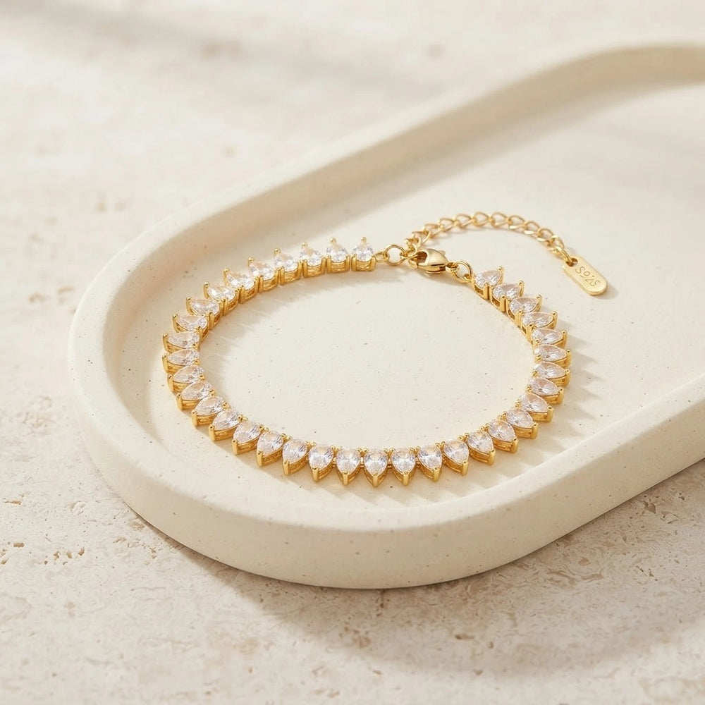 Teardrop Crystal Tennis Bracelet - Anti-Tarnish Gold Plated