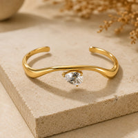 Teardrop Crystal Wavy Cuff Bracelet - Anti Tarnish Gold Plated