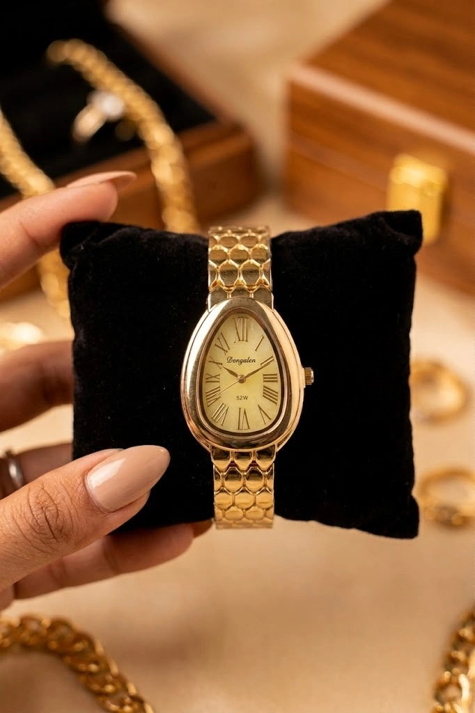 Vintage Teardrop Dial Anti-Tarnish Gold Plated Watch for Women | Moncheri Jewels