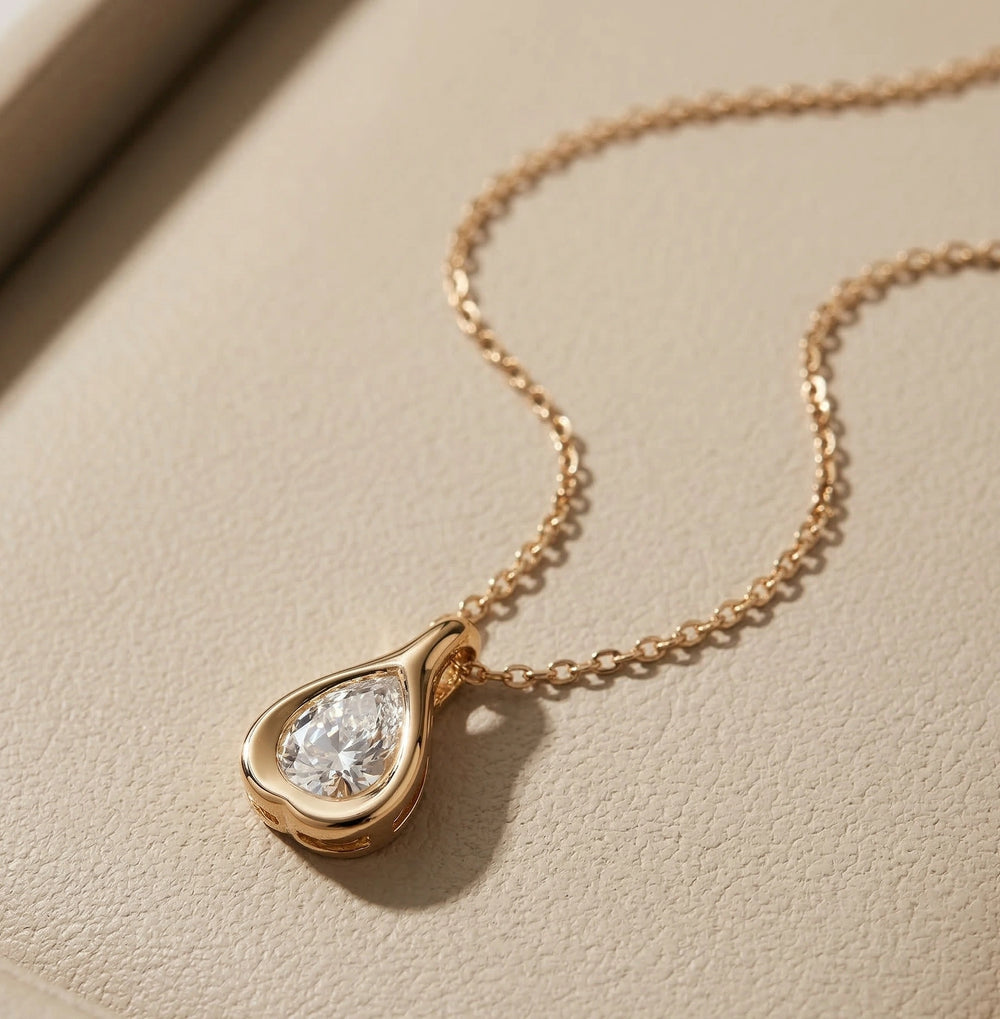 Teardrop Solitaire Pendant Necklace | Anti-Tarnish Gold Plated Dainty Chain