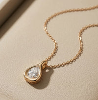 Teardrop Solitaire Pendant Necklace | Anti-Tarnish Gold Plated Dainty Chain