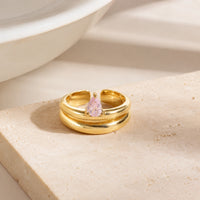 Teardrop Pink Stone Adjustable Ring | Anti-Tarnish Gold-Plated