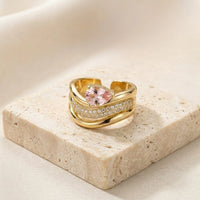 Teardrop Pink Stone Layered Ring | Anti-Tarnish Gold Plated
