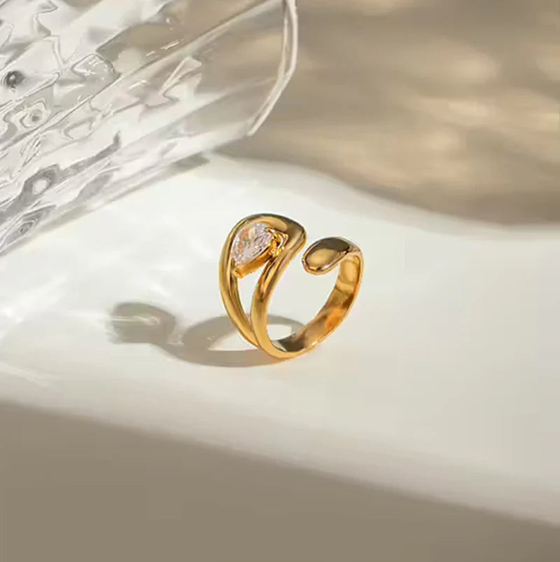 Pear Cut Swirl Adjustable Ring - Anti Tarnish Fashion Jewelry