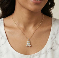 Teddy Bear Crystal Heart Pendant - Anti Tarnish Gold Plated Necklace