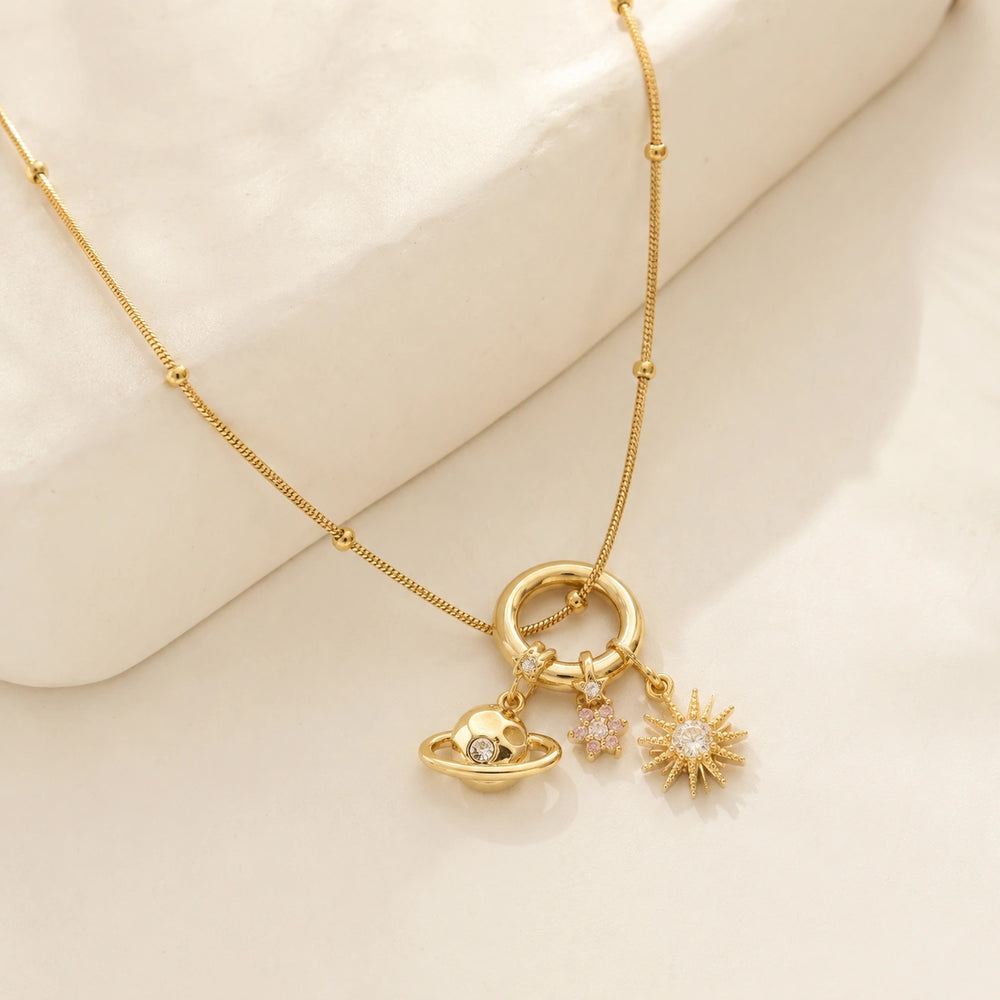 Celestial Planet & Star Anti-Tarnish Gold Plated Necklace