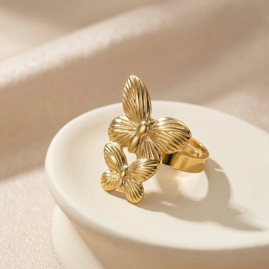 Double Butterfly Ring - Anti Tarnish Gold Plated