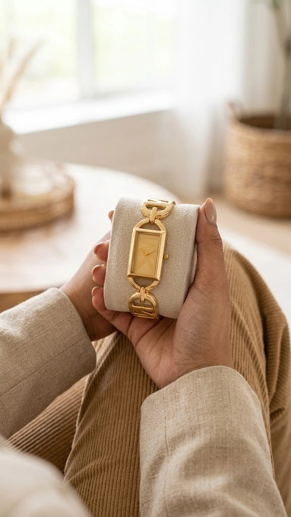 The "It Girl" Rectangular Dial Anti-Tarnish Gold Plated Watch