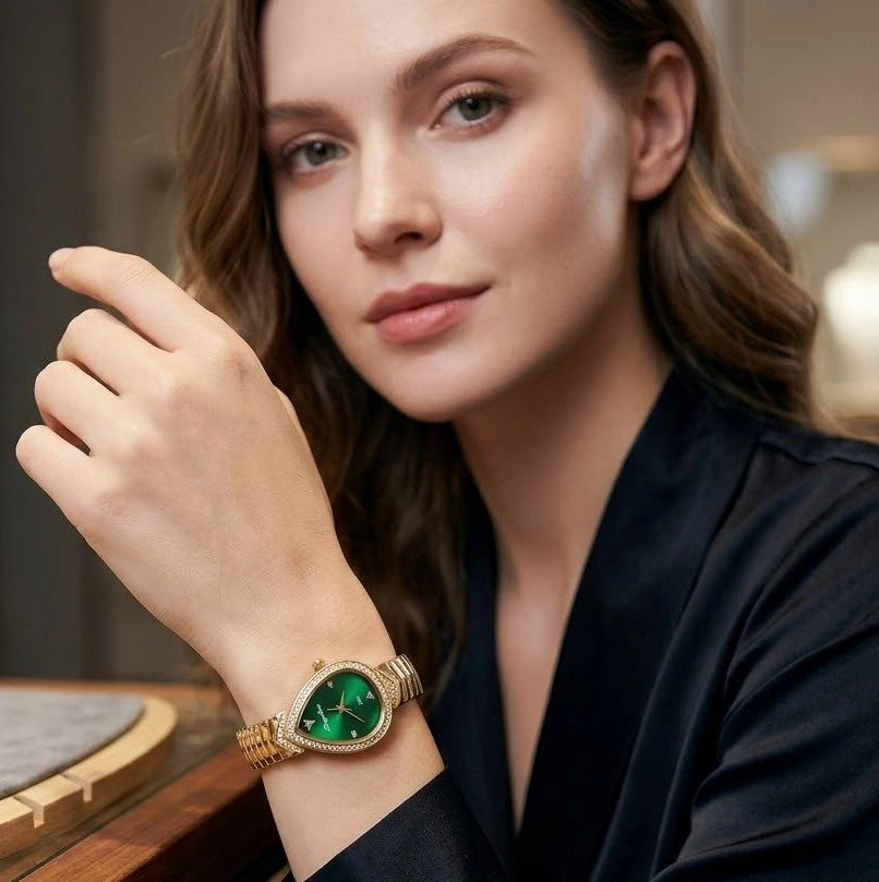 Vintage Emerald Teardrop Watch - Anti-Tarnish Gold Plated | Moncheri Jewels