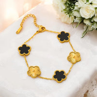 2-Piece Black Clover & Textured Bangle Stack | Anti-Tarnish Gold Plated
