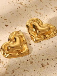 Chunky Molten Heart Earrings | Anti-Tarnish Gold Plated Statement Studs